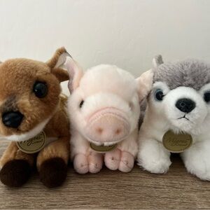 Lot of 3 Miyoni By Aurora Plush Husky Dog Pig Piglet Deer Fawn Laying 9”